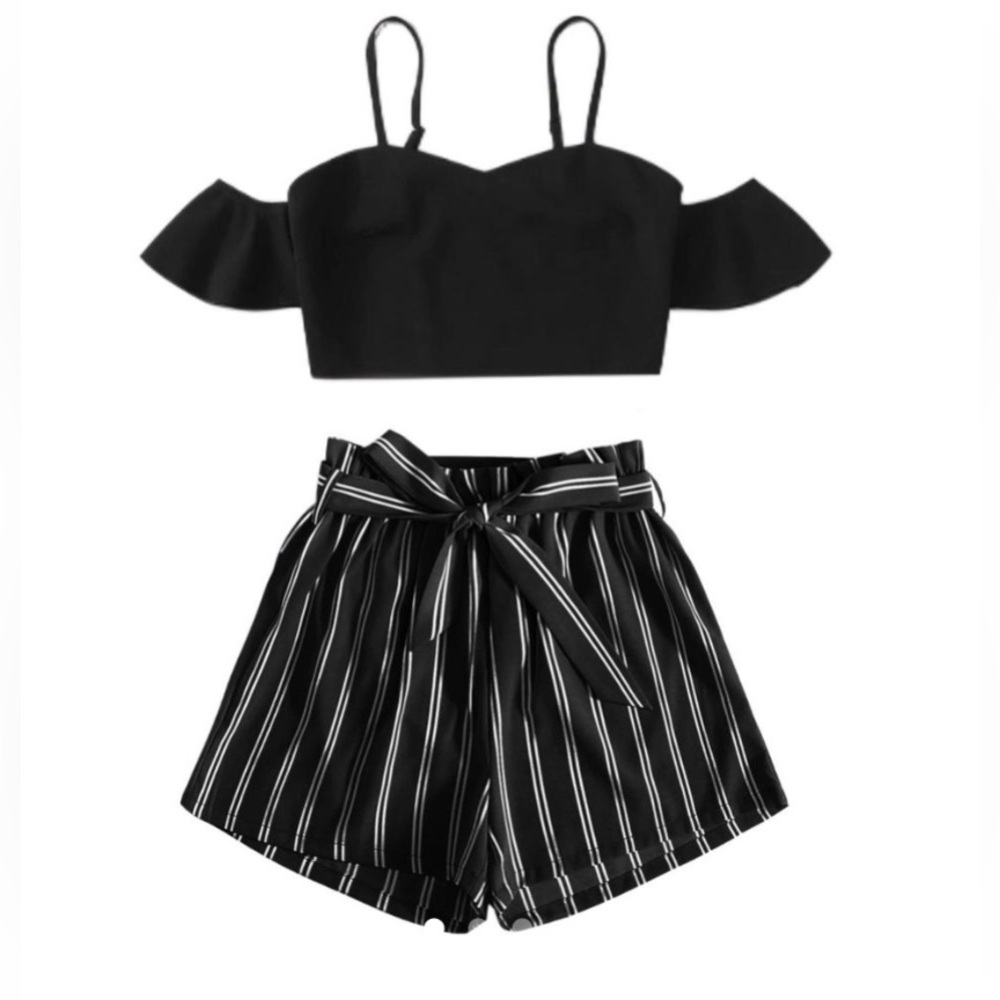 Paper bag Shorts and Cold Shoulder Shirt